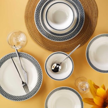 12-delt spisestel, hvid/sort porcelæn