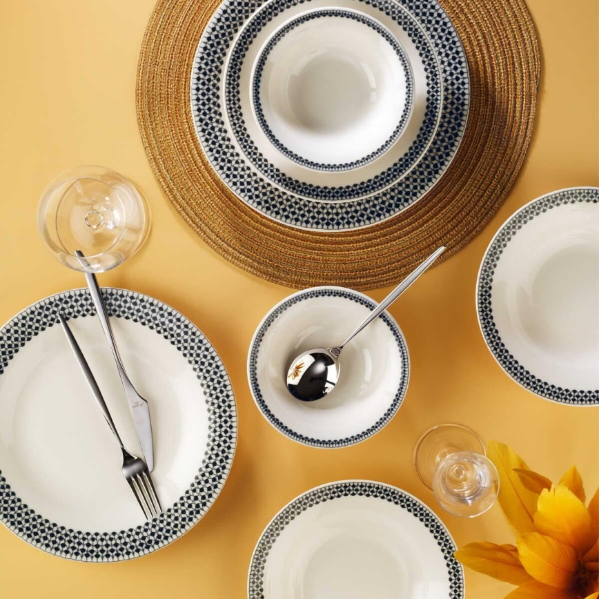 12-delt spisestel, hvid/sort porcelæn