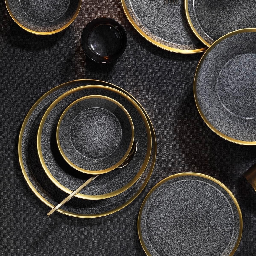 16-delt spisesæt, antracit/guld, porcelæn