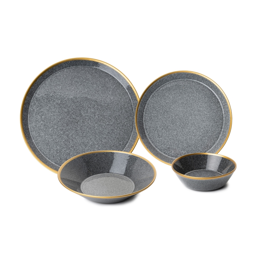 16-delt spisesæt, antracit/guld, porcelæn