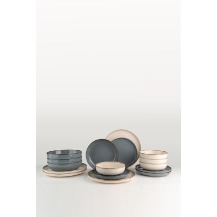 16-delt spisesæt, beige/blå, porcelæn