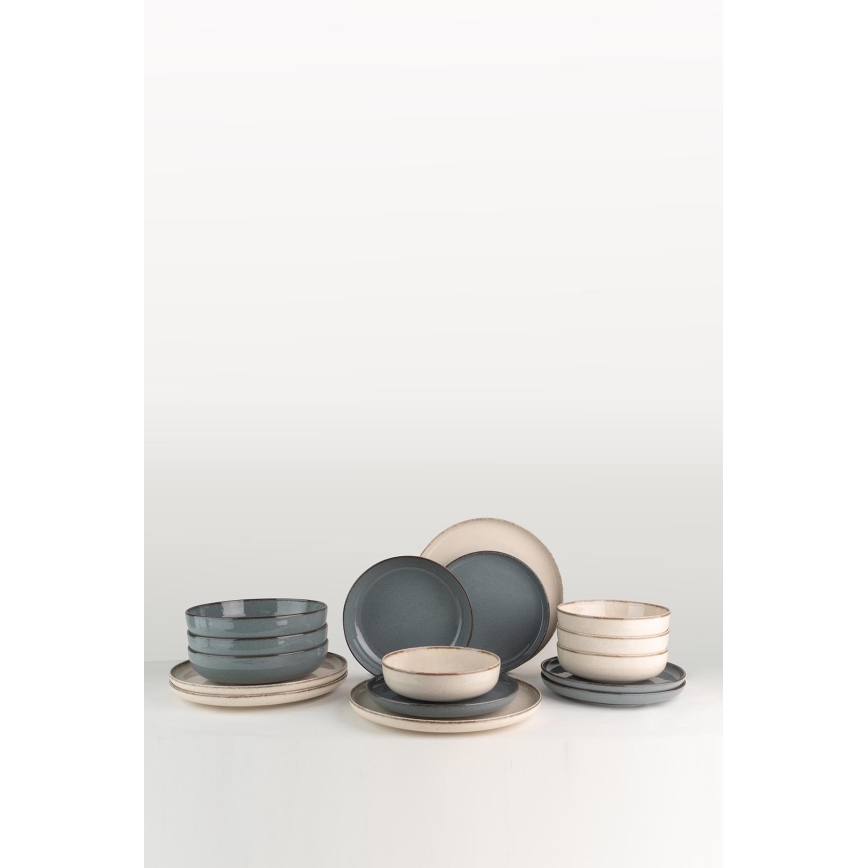 16-delt spisesæt, beige/blå, porcelæn