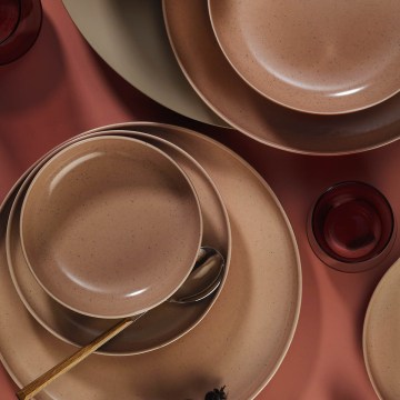 16-delt spisesæt i porcelæn, brun/beige