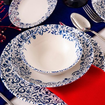 18-delers spisesæt, hvid/blå, porcelæn