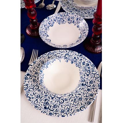 18-delers spisesæt, hvid/blå, porcelæn