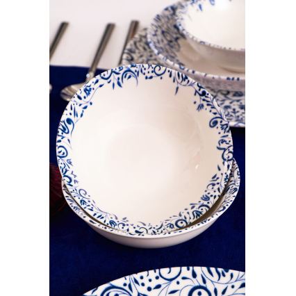 18-delers spisesæt, hvid/blå, porcelæn