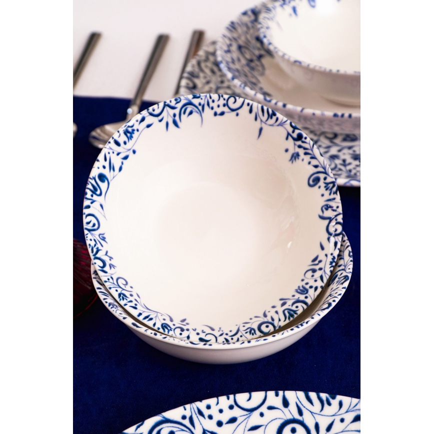18-delers spisesæt, hvid/blå, porcelæn