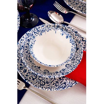 18-delers spisesæt, hvid/blå, porcelæn