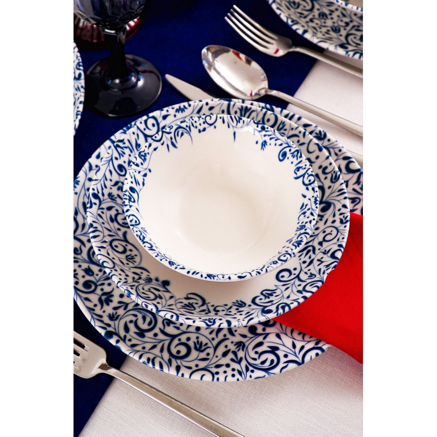 18-delers spisesæt, hvid/blå, porcelæn