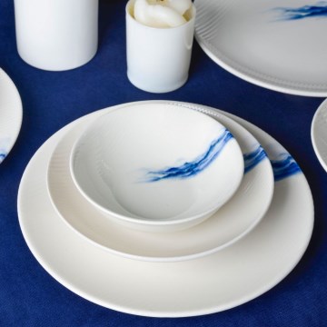 18-delers spisesæt, hvid/blå, porcelæn