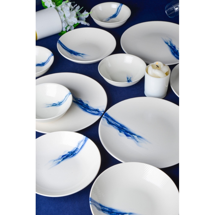 18-delers spisesæt, hvid/blå, porcelæn