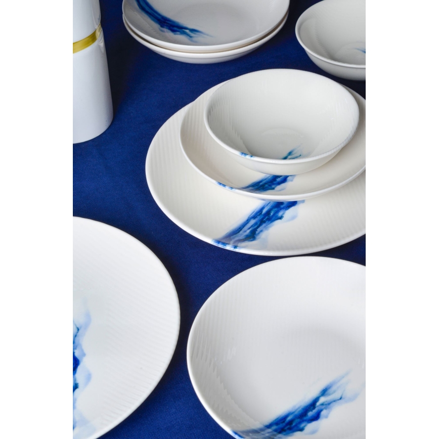 18-delers spisesæt, hvid/blå, porcelæn
