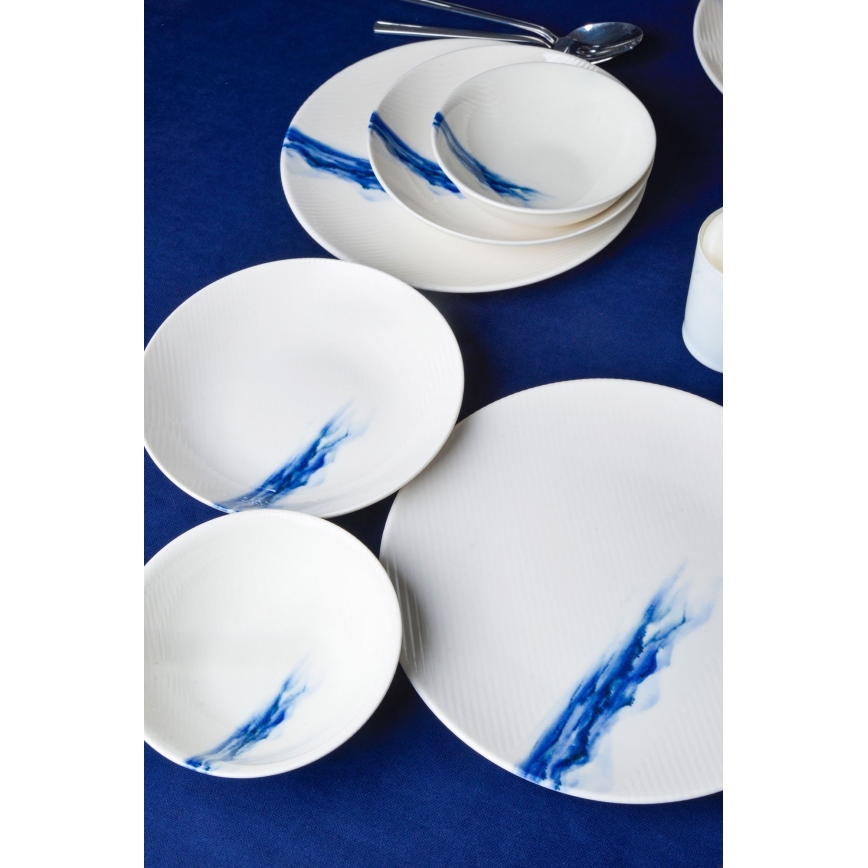 18-delers spisesæt, hvid/blå, porcelæn