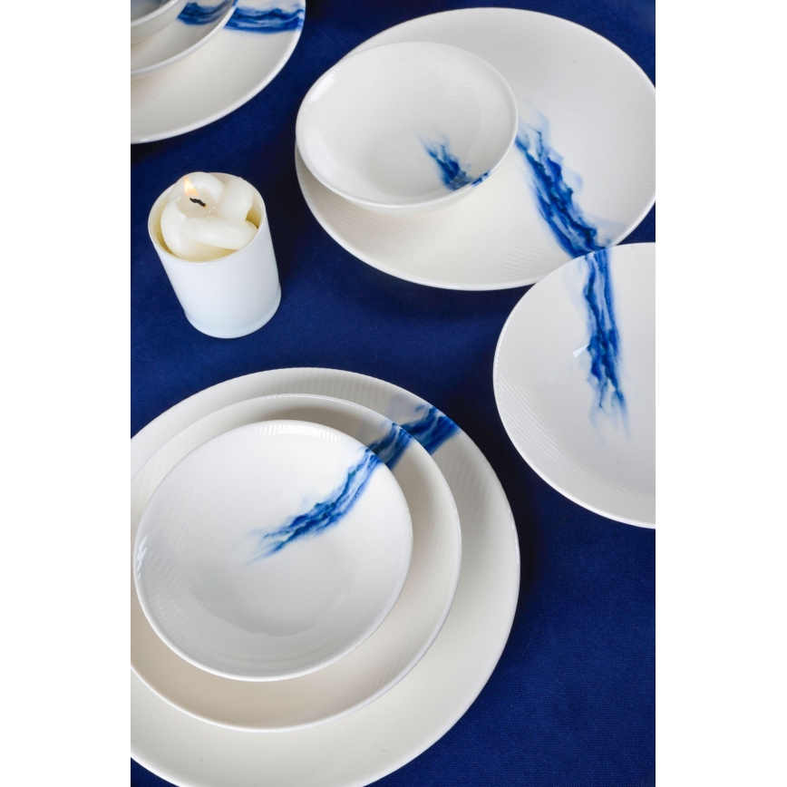 18-delers spisesæt, hvid/blå, porcelæn
