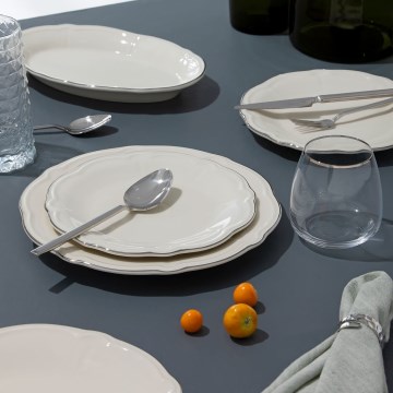18-delt spisestel, creme/sølv, porcelæn