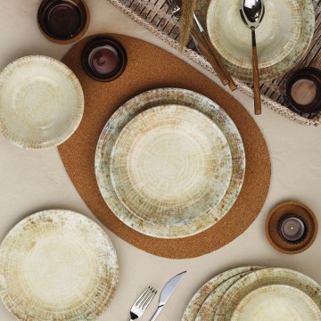 18-delt spisesæt, creme/brun, porcelæn