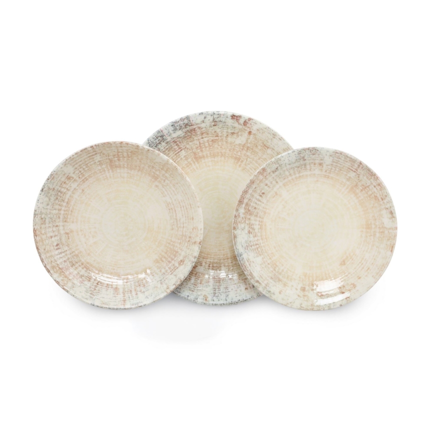 18-delt spisesæt, creme/brun, porcelæn