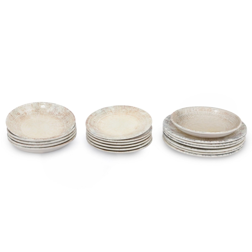 18-delt spisesæt, creme/brun, porcelæn