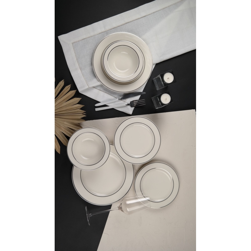 18-delt spisesæt, creme/sølv, porcelæn