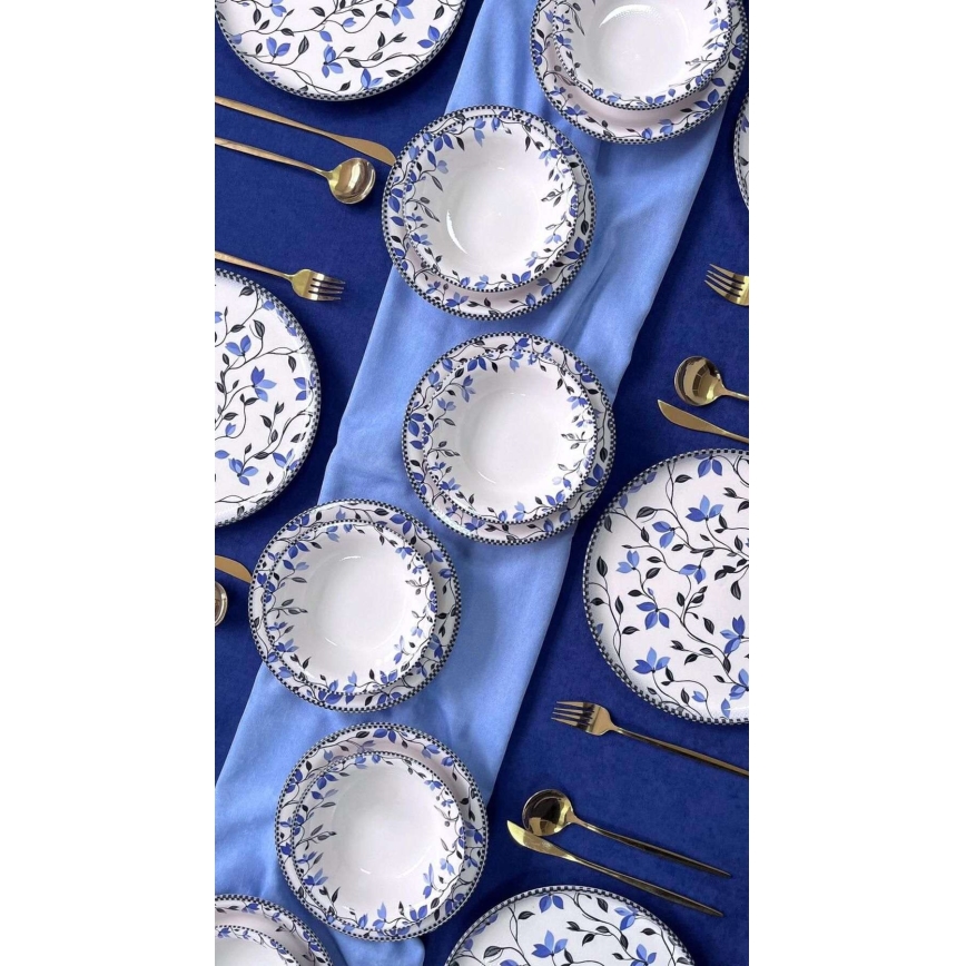 18-delt spisesæt i keramik, blå/hvid