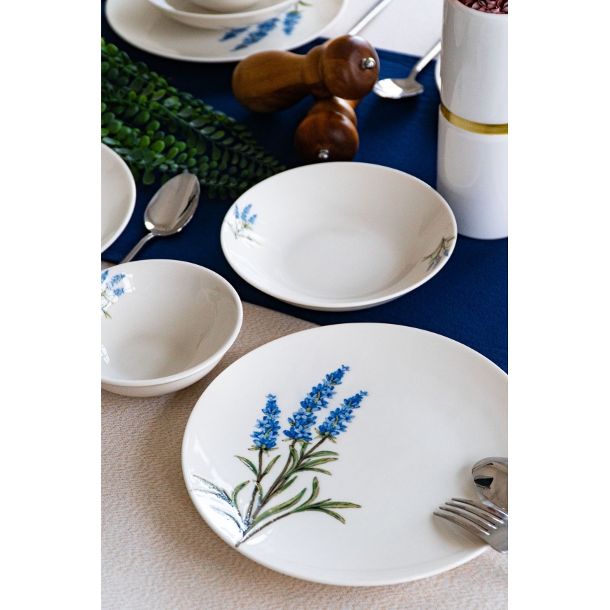 18-delt spisesæt i porcelæn, hvid/blå/grøn