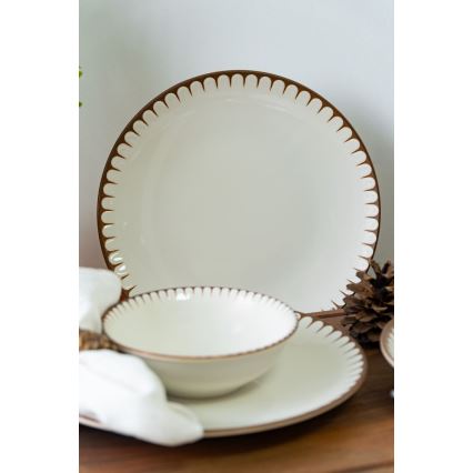 18-delt spisesæt i porcelæn, hvid/brun
