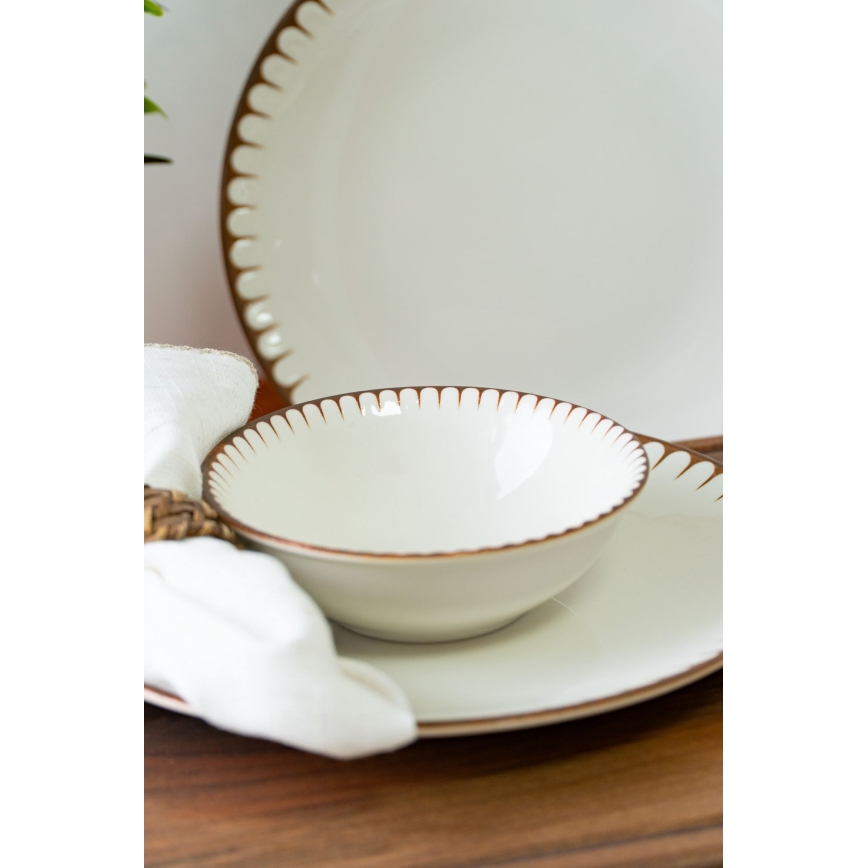 18-delt spisesæt i porcelæn, hvid/brun