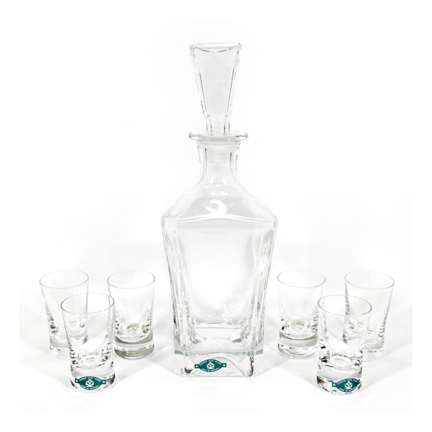 1x Glasflaske 1x glasprop og 6x shotglas transparent