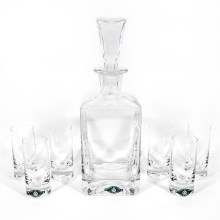 1x glasflaske, 1x glasprop og 6x shotglas transparent
