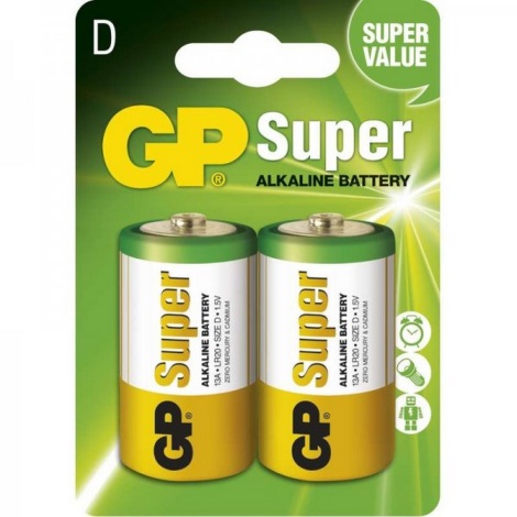 2 stk. Alkalisk batteri LR20 GP SUPER 1,5V