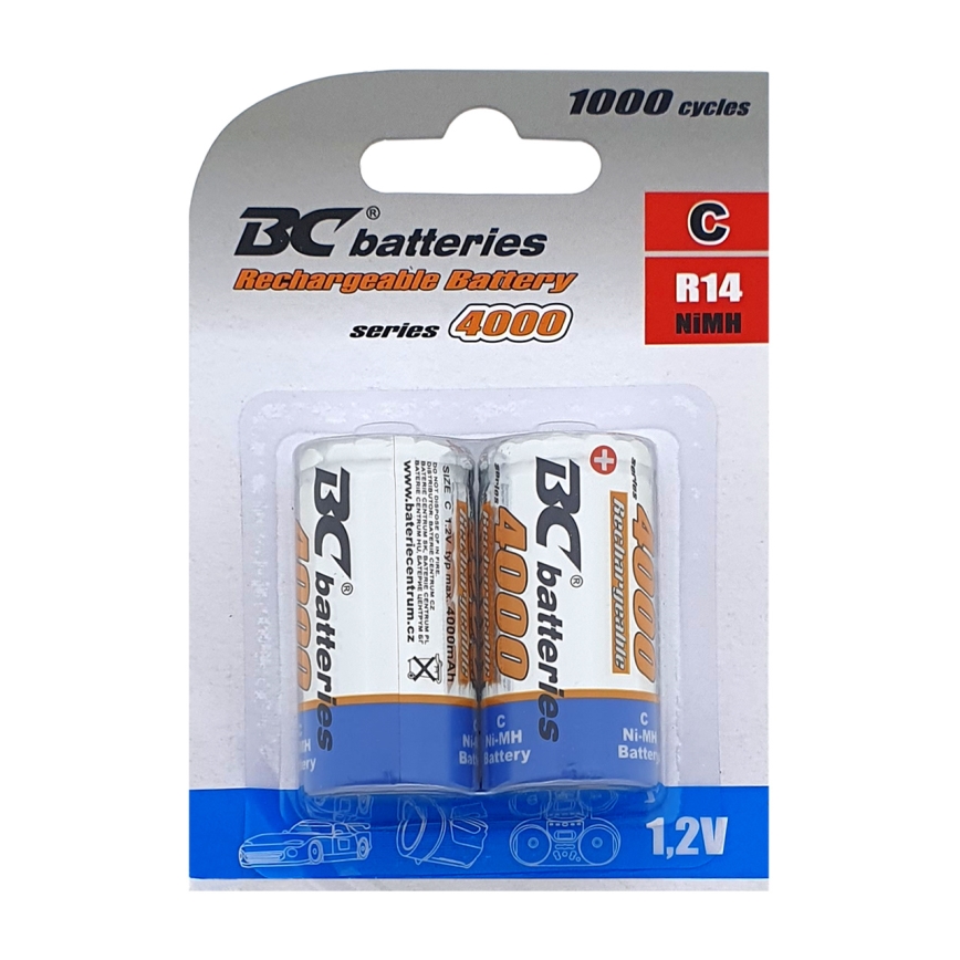 2 stk. Genopladeligt batteri NiMH C 4000 mAh 1,2V
