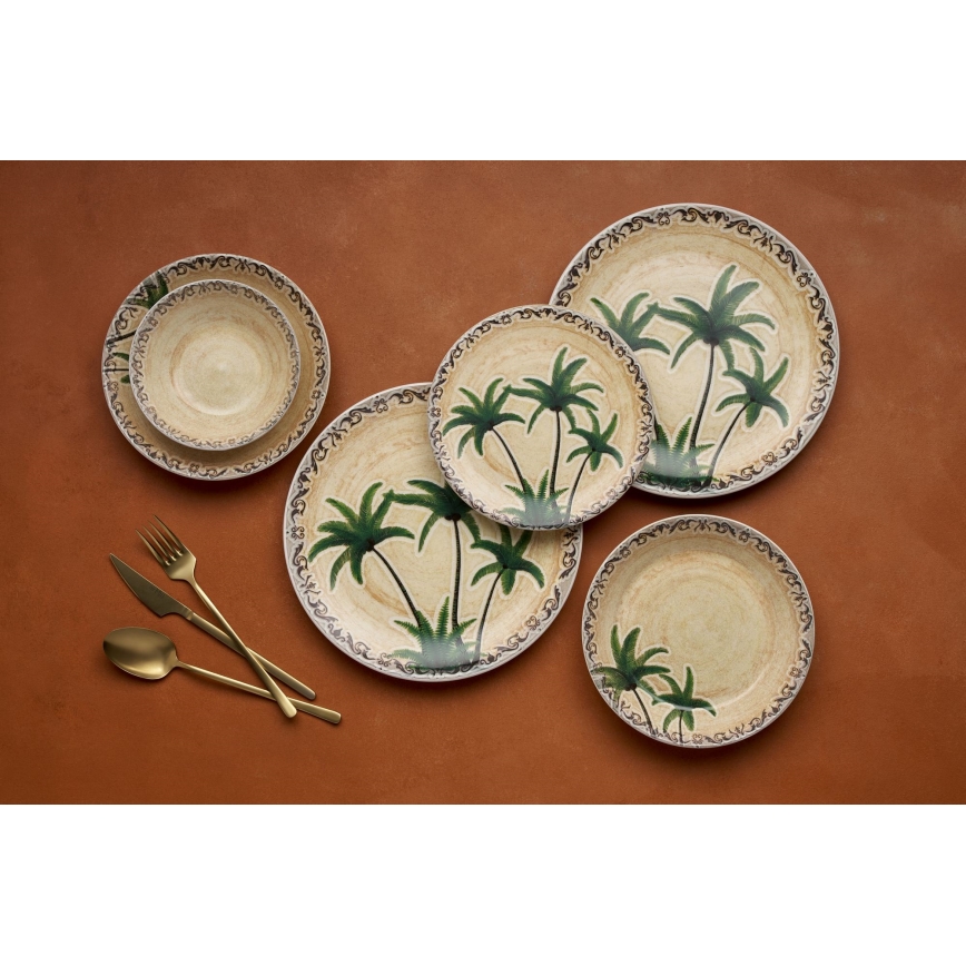 24-delers spisestel i flerfarvet keramik