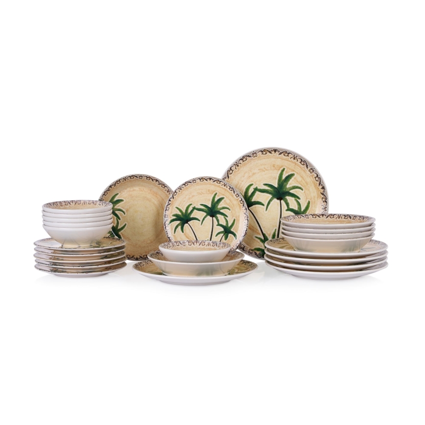 24-delers spisestel i flerfarvet keramik