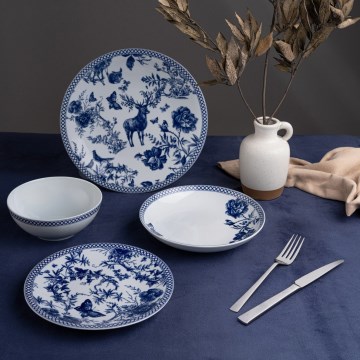 24-delers spisesæt, hvid/blå, porcelæn