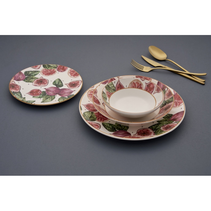 24-delers spisesæt i keramik, rød/hvid/grøn