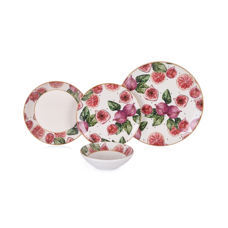 24-delers spisesæt i keramik, rød/hvid/grøn