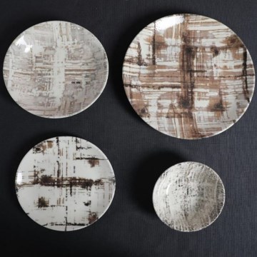 24-delers spisesæt i porcelæn, brun/hvid