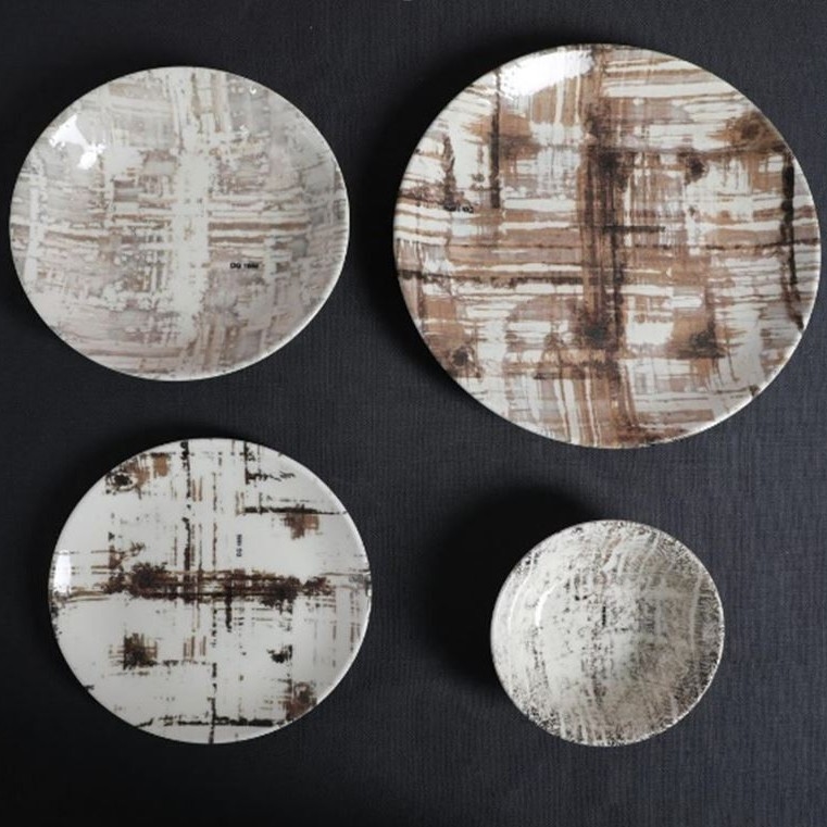 24-delers spisesæt i porcelæn, brun/hvid