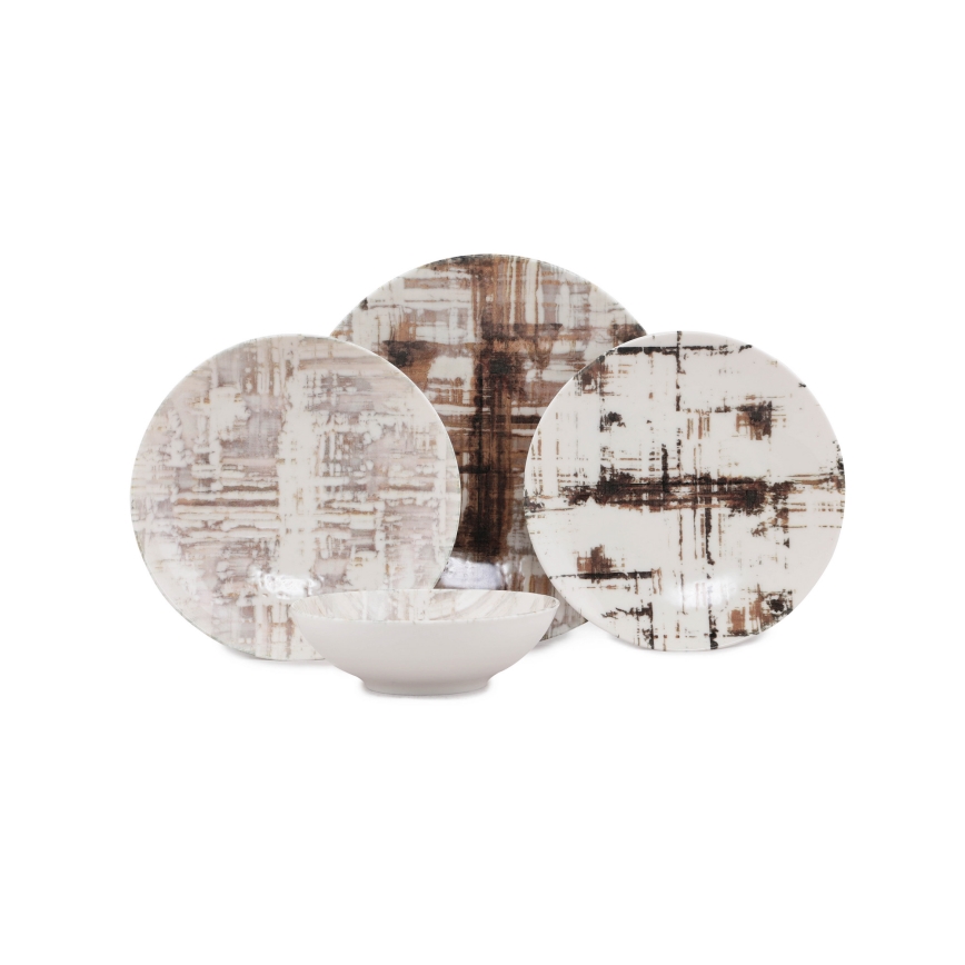 24-delers spisesæt i porcelæn, brun/hvid