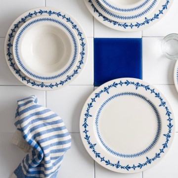24-delers spisesæt i porcelæn, hvid/blå