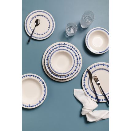 24-delers spisesæt i porcelæn, hvid/blå