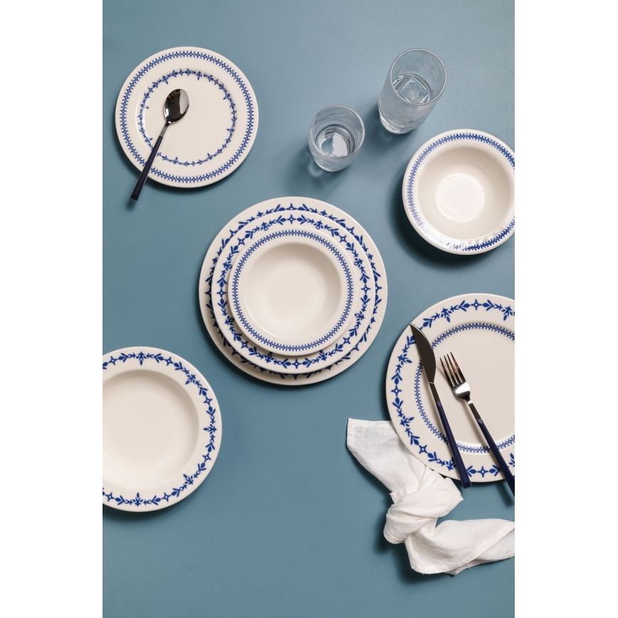 24-delers spisesæt i porcelæn, hvid/blå