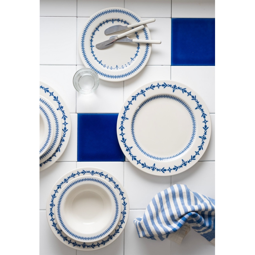 24-delers spisesæt i porcelæn, hvid/blå
