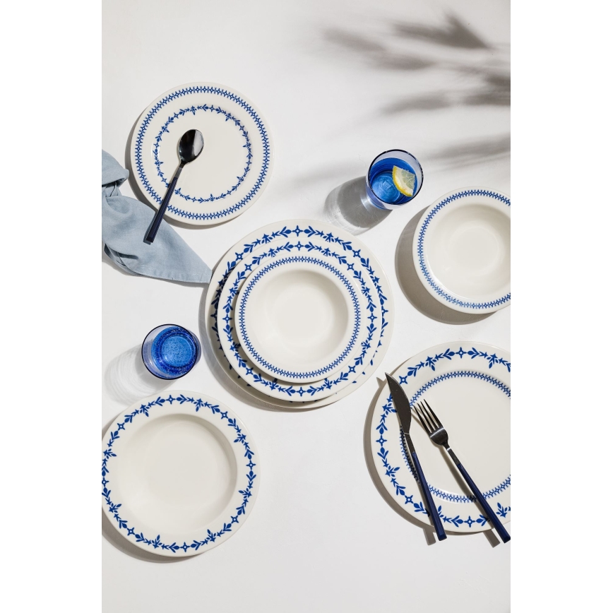 24-delers spisesæt i porcelæn, hvid/blå