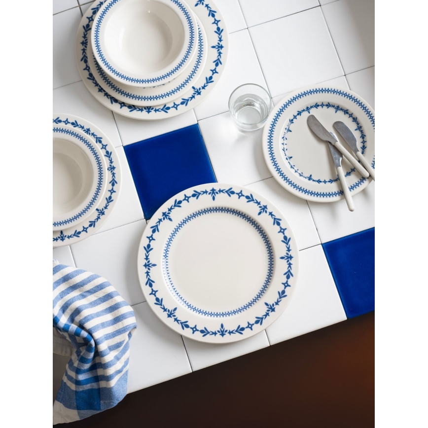 24-delers spisesæt i porcelæn, hvid/blå