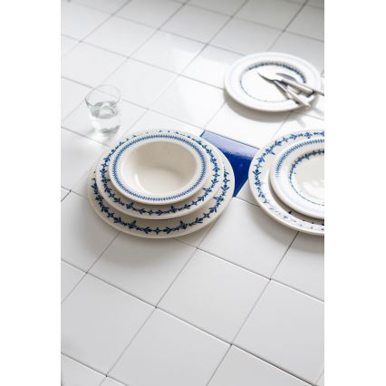 24-delers spisesæt i porcelæn, hvid/blå