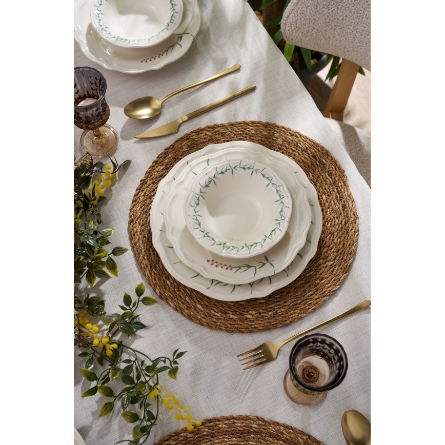 24-delers spisesæt i porcelæn, hvid/grøn