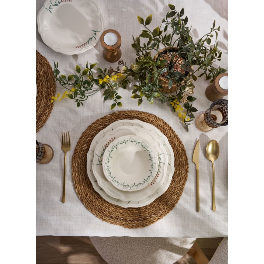 24-delers spisesæt i porcelæn, hvid/grøn