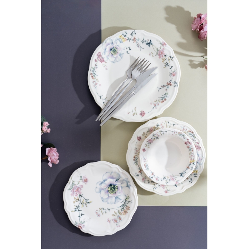 24-delt spisestel i flerfarvet porcelæn