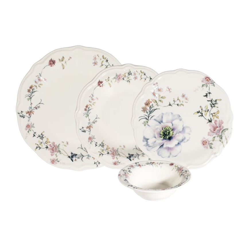 24-delt spisestel i flerfarvet porcelæn